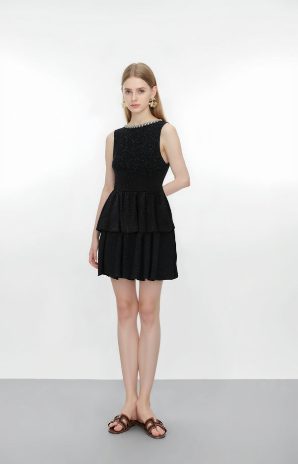 Midnight in Paris Sparkling diamond MINI dress in BLACK