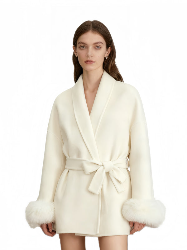 Moroccan short wool  coat in Cream