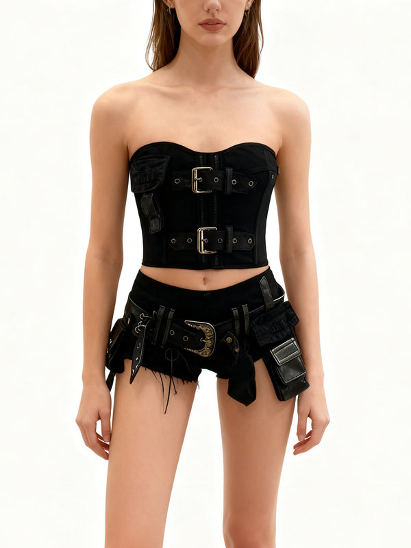 Y2K hot girl spliced denim shorts