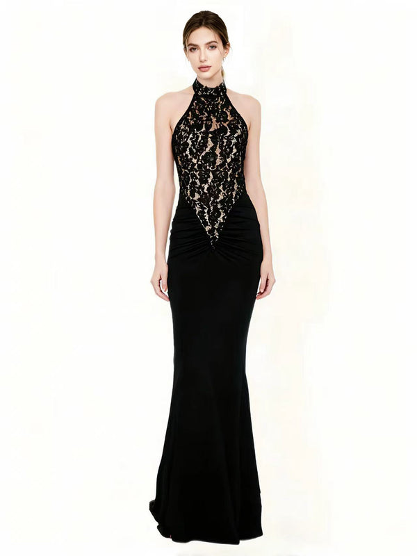 Midnight in Paris Lace dress lng dress in Black