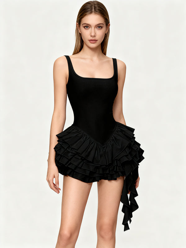 Y2K pleated flower bud MINI Skirt in BLACK