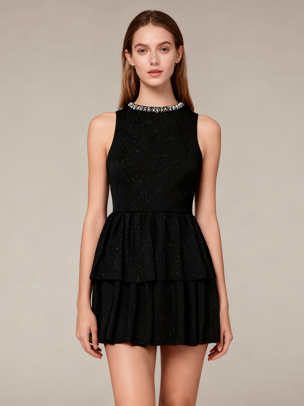 Midnight in Paris Sparkling diamond MINI dress in BLACK