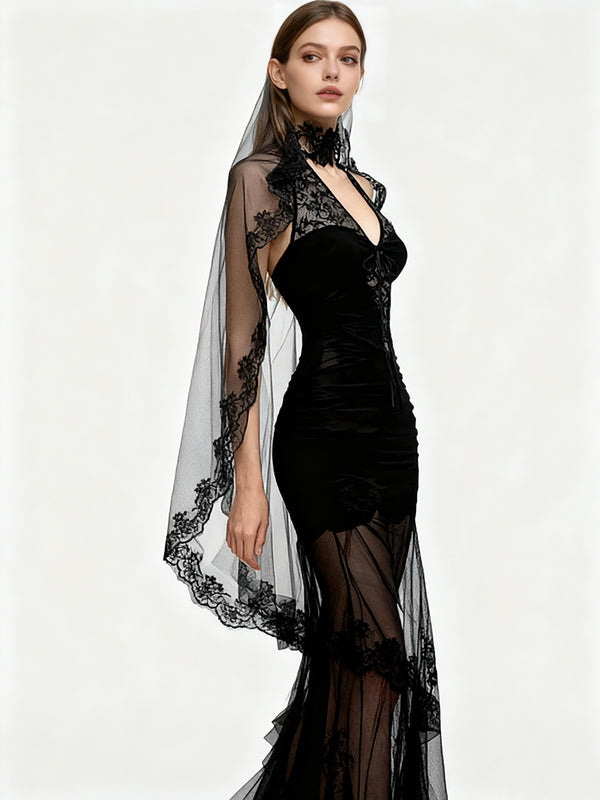 Bride lace and tulle dress  in black