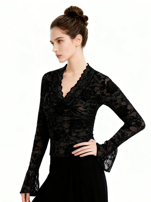 Y2K Deep V-neck lace top