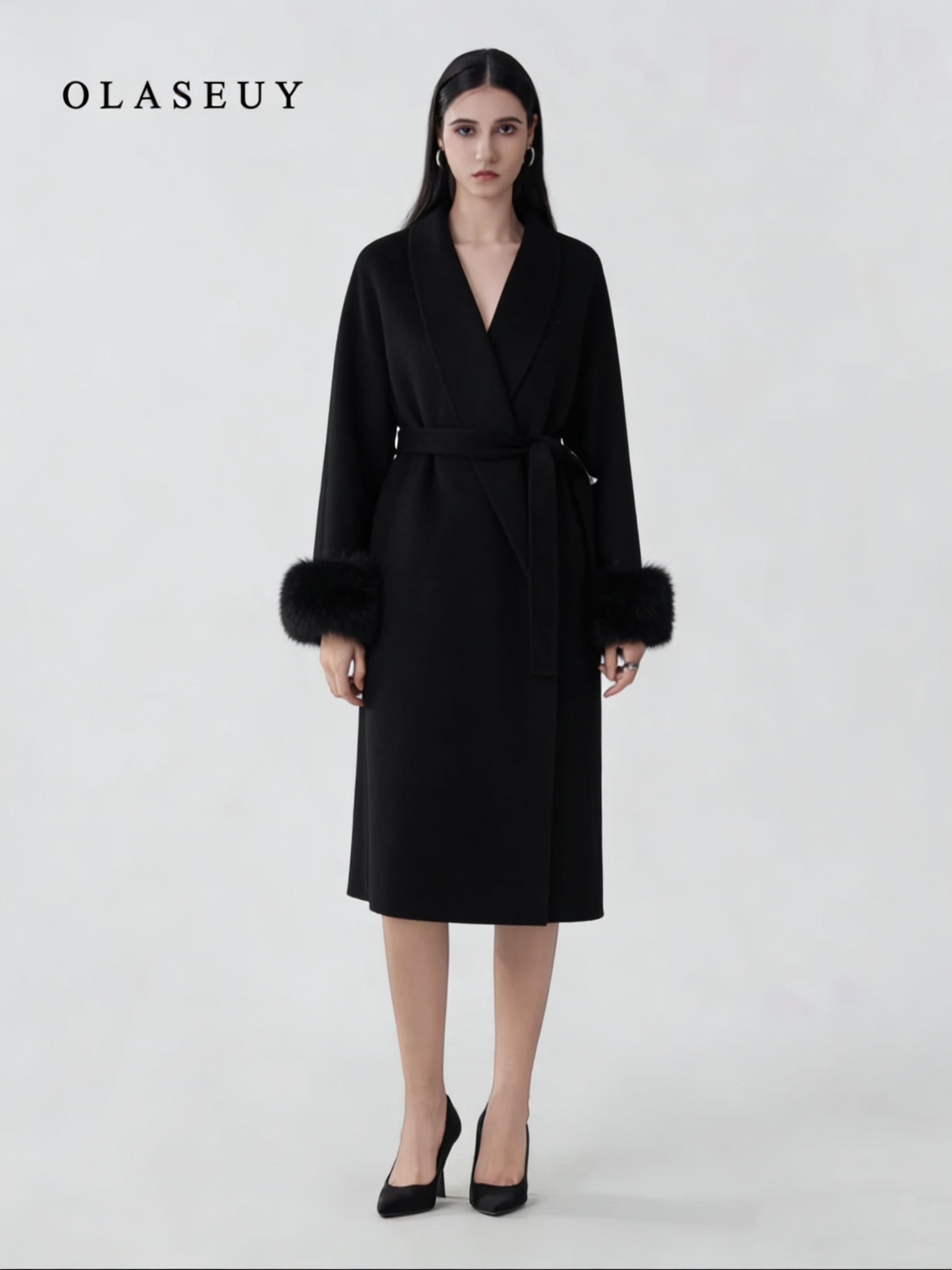 Moroccan long sheep wool coat in Black – OLASEUY