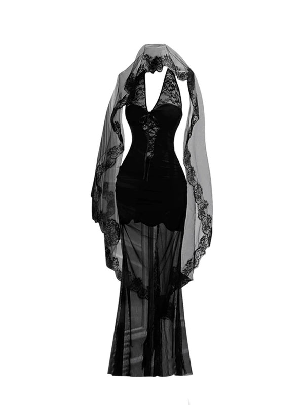 Bride lace and tulle dress  in black