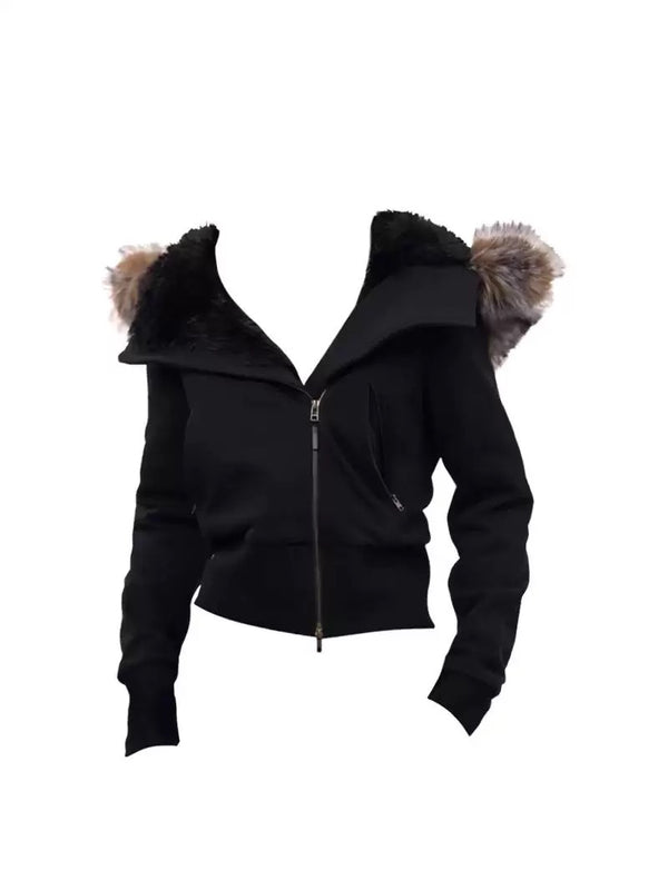 Y2K  hooded street style short jacket in Black