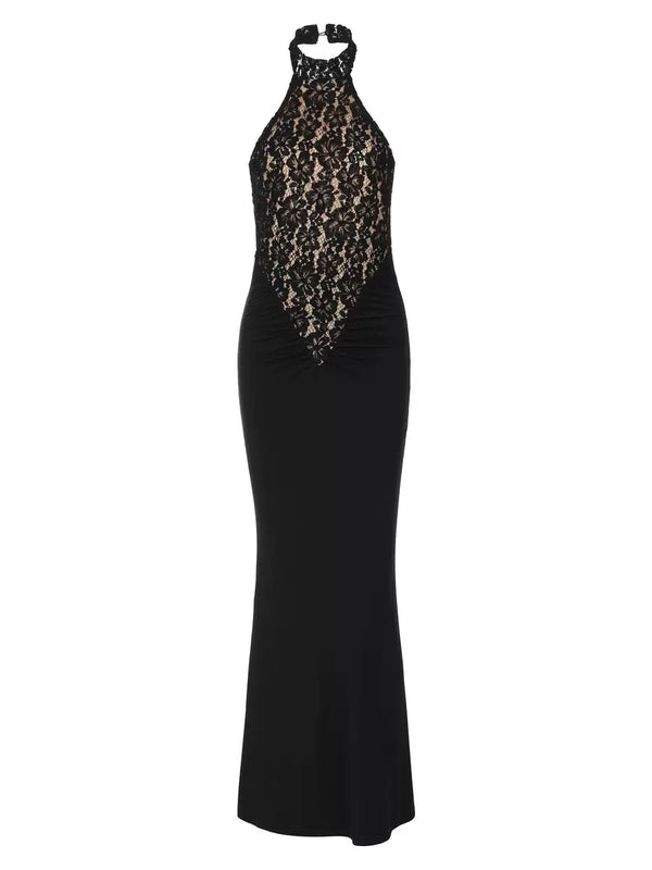 Midnight in Paris Lace dress lng dress in Black