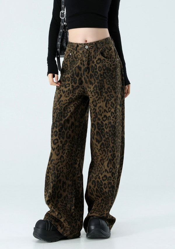 Y2K leopard print jeans