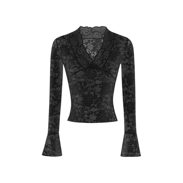 Y2K Deep V-neck lace top