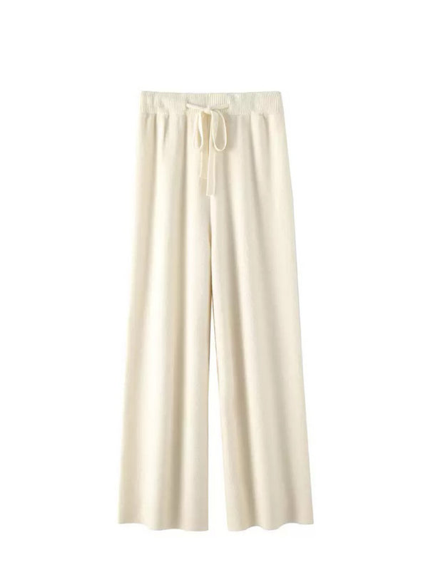 Wool soft wide leg pants in WHITE