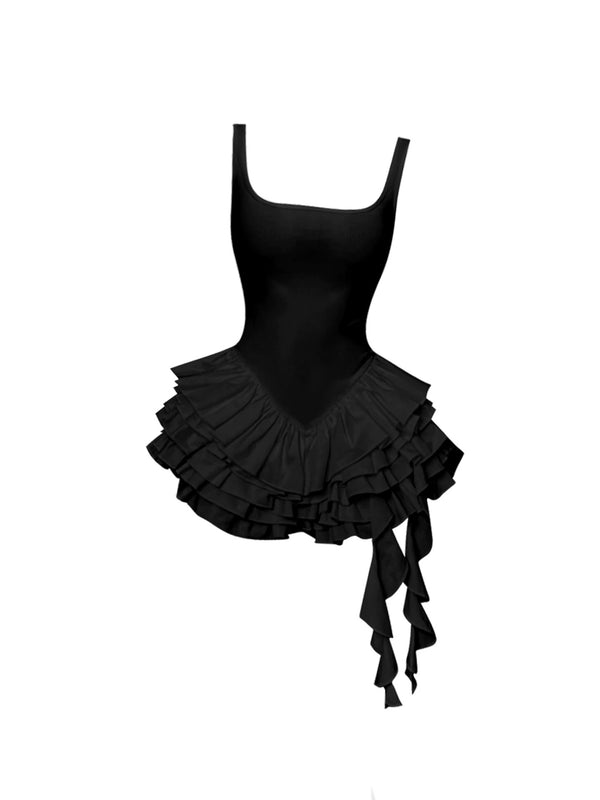 Y2K pleated flower bud MINI Skirt in BLACK