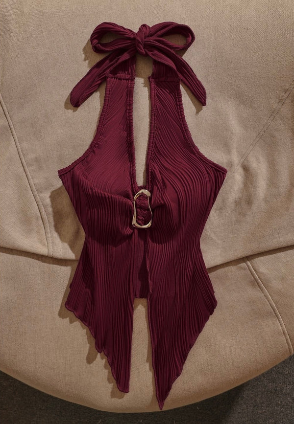 Y2K irregular halter top in RED