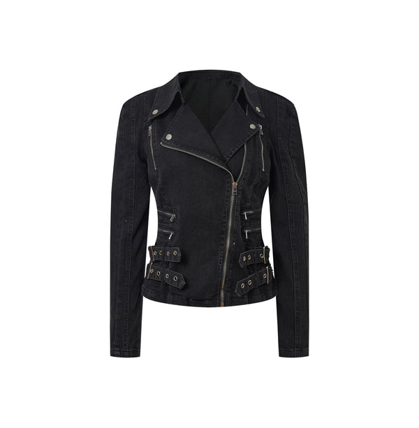 Y2K Motorcycle denim jacket in BLACK