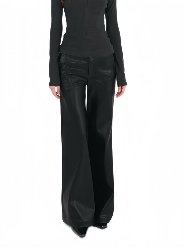 Straight leg wide leg leather pants in BLACK