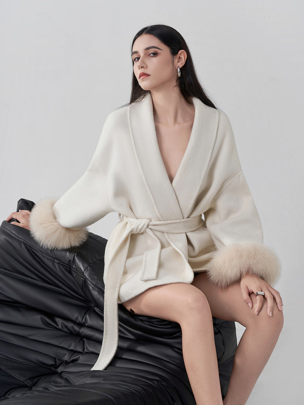 Moroccan short wool  coat in Cream