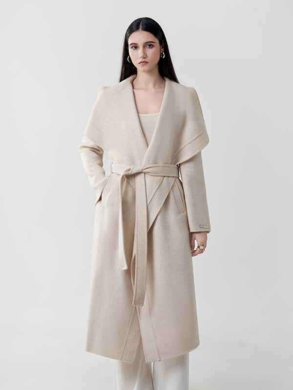 Moroccan long wool  coat in Cream