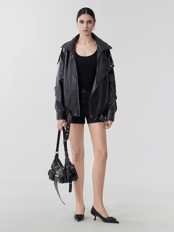 OLASEUY 「2025 AUTUMN」Y2K locomotive leather jacket