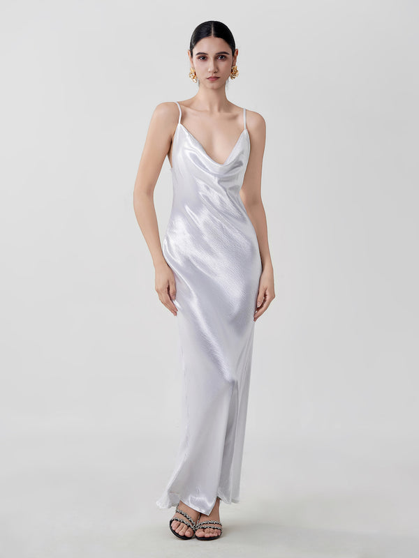 OLASEUY 「2025 SUMMER」Elegant banquet silk and satin backless camisole dress