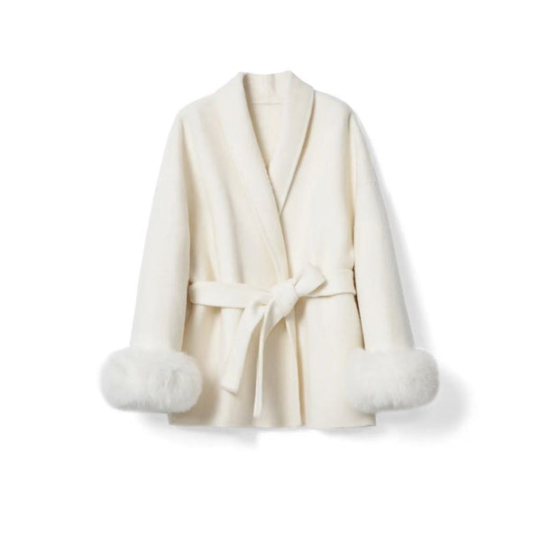 Moroccan short wool  coat in Cream